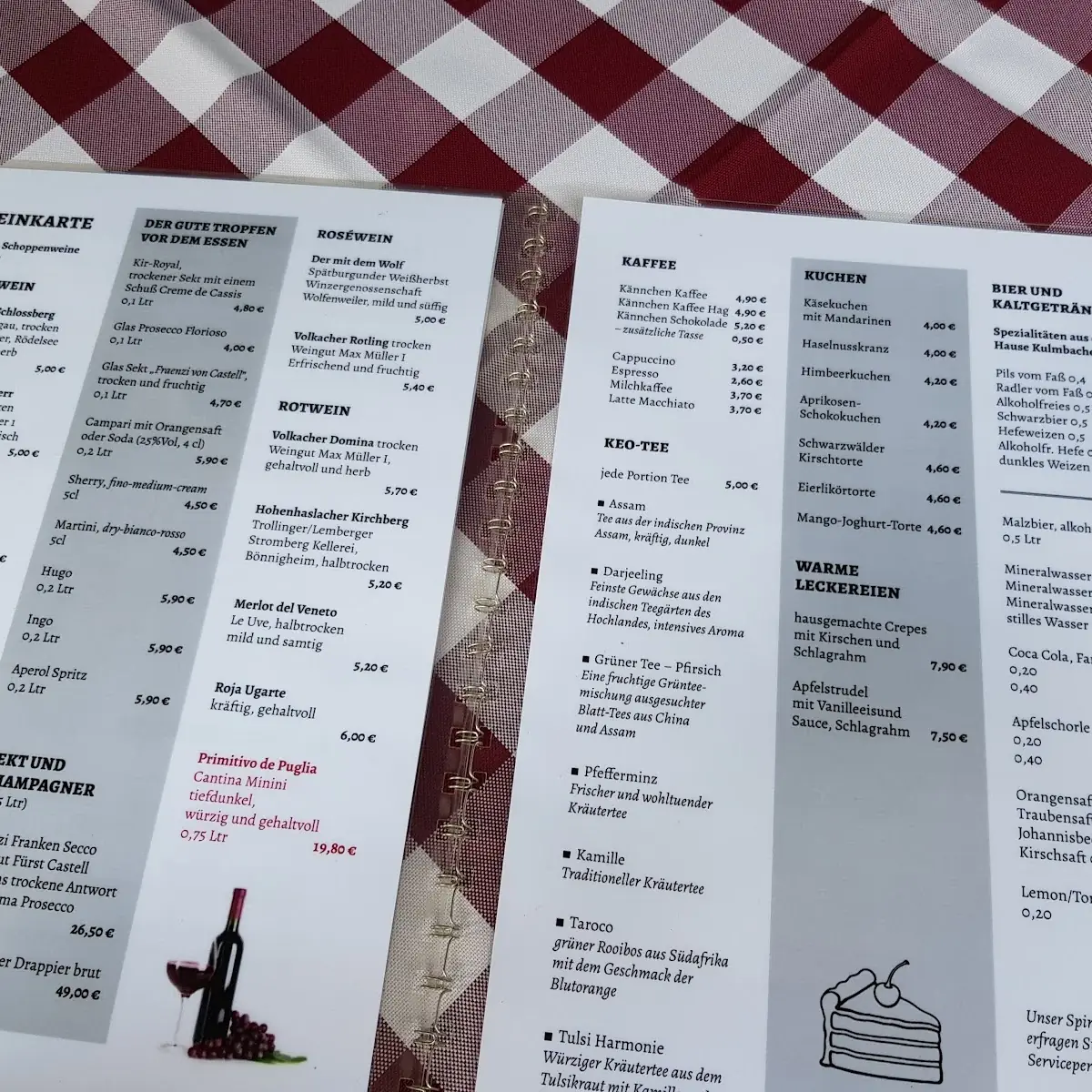 Speisekarte, Parkrestaurant Rosenau