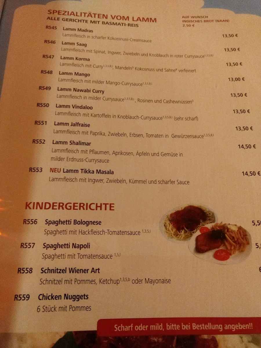 Speisekarte, Shalimar Kellinghusen