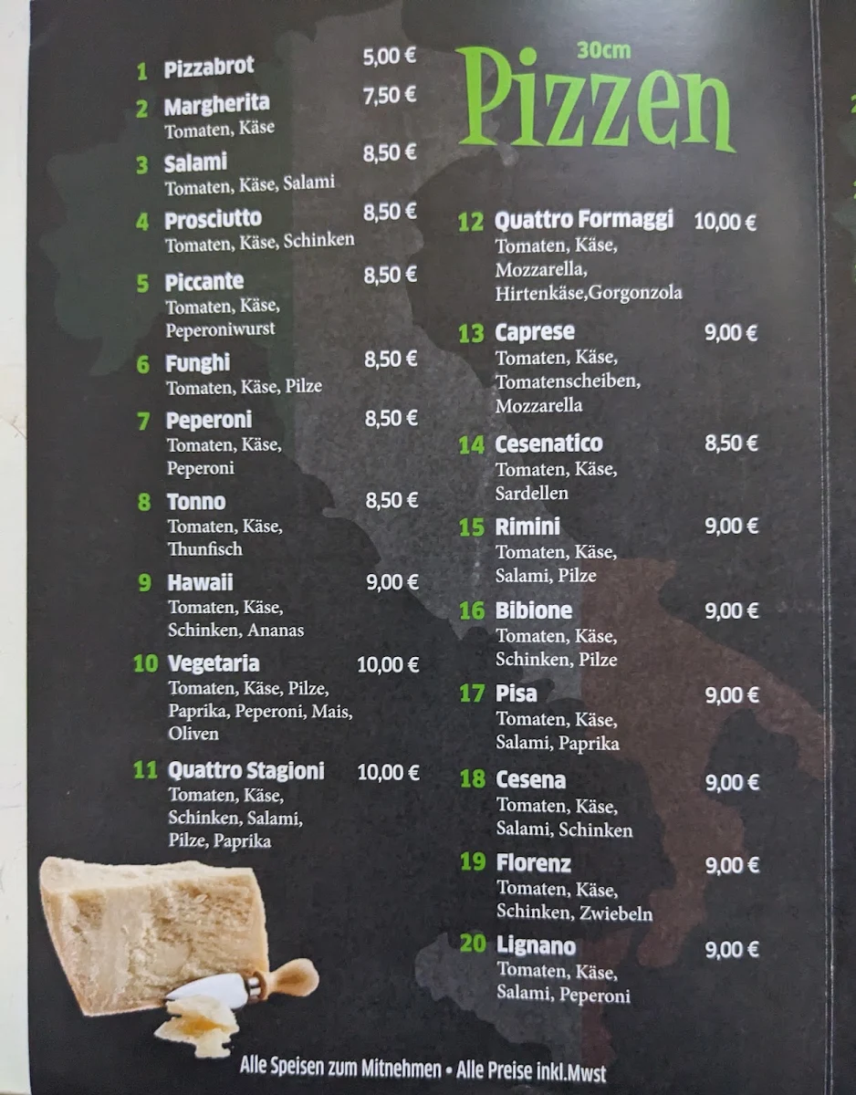 Speisekarte, Pizzeria Porta Via