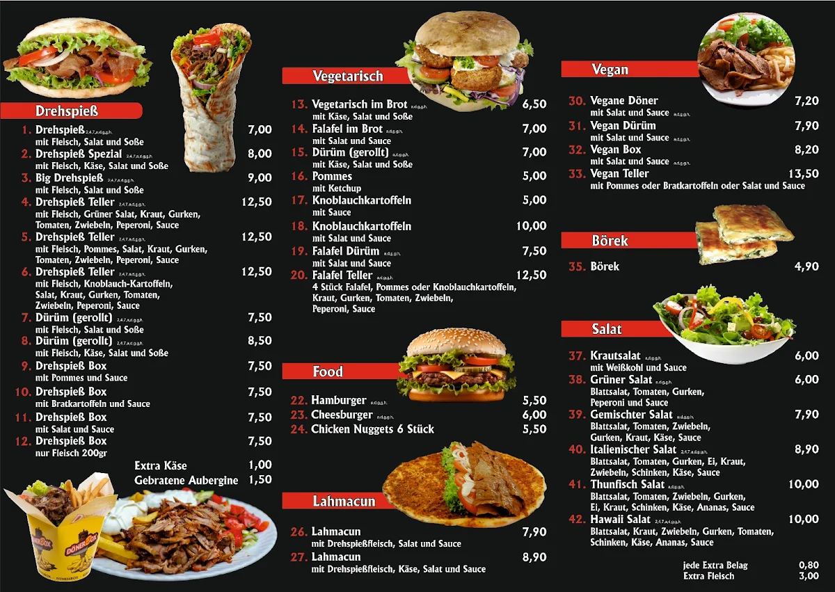 Speisekarte, Döner & Pizza Haus