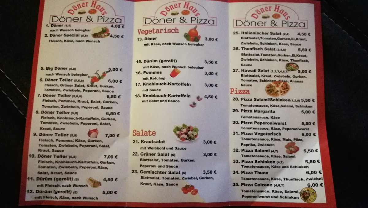 Speisekarte, Döner & Pizza Haus