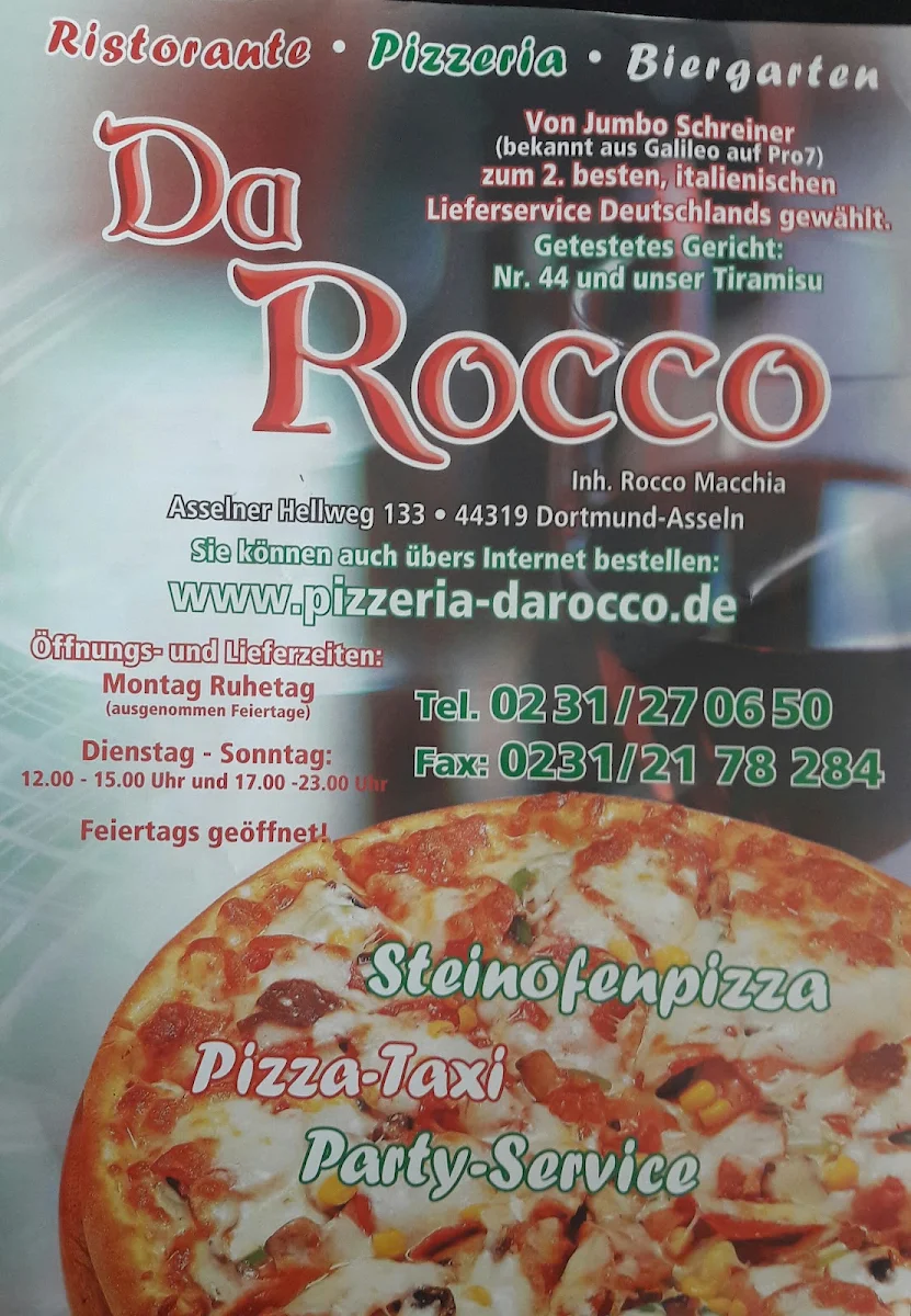 Speisekarte, Pizzeria Da Rocco Dortmund