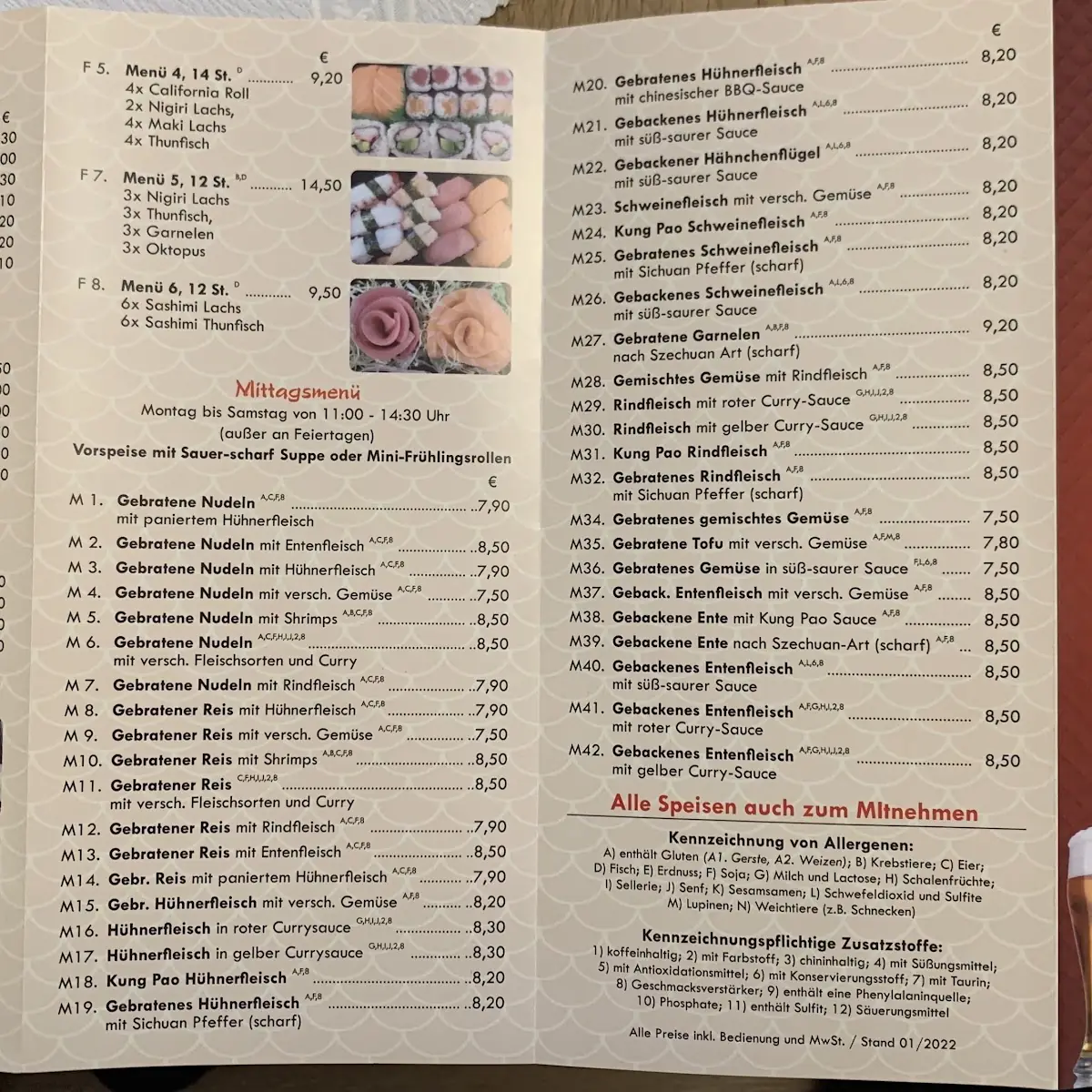 Speisekarte, CHINA WOK FUXING RESTAURANTS