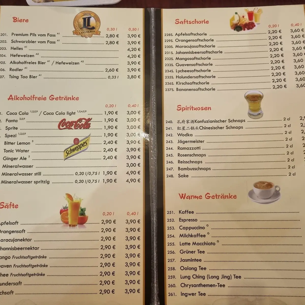 Speisekarte, CHINA WOK FUXING RESTAURANTS