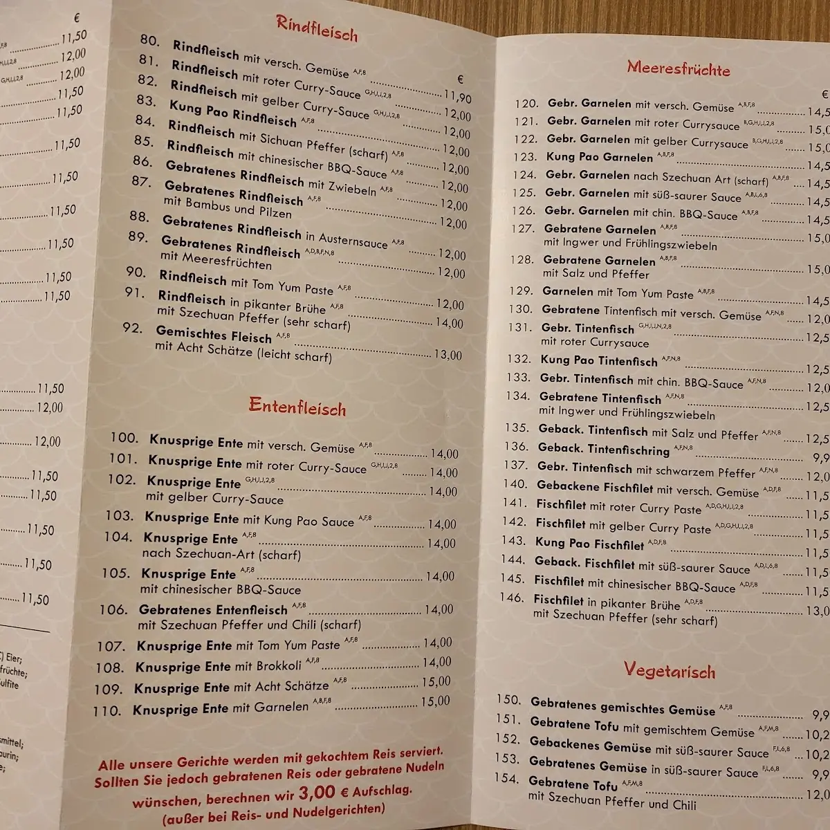 Speisekarte, CHINA WOK FUXING RESTAURANTS