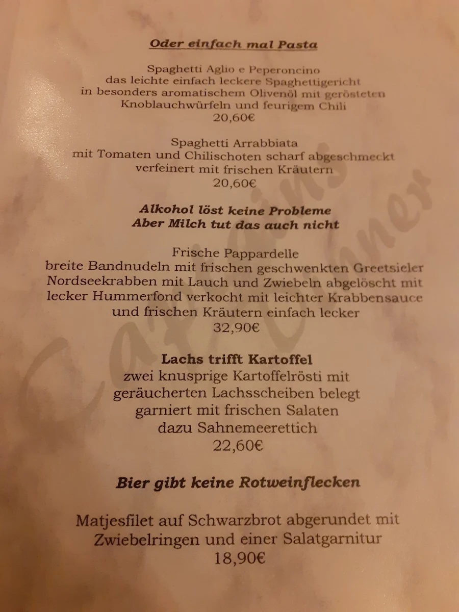 Speisekarte, Captains Dinner