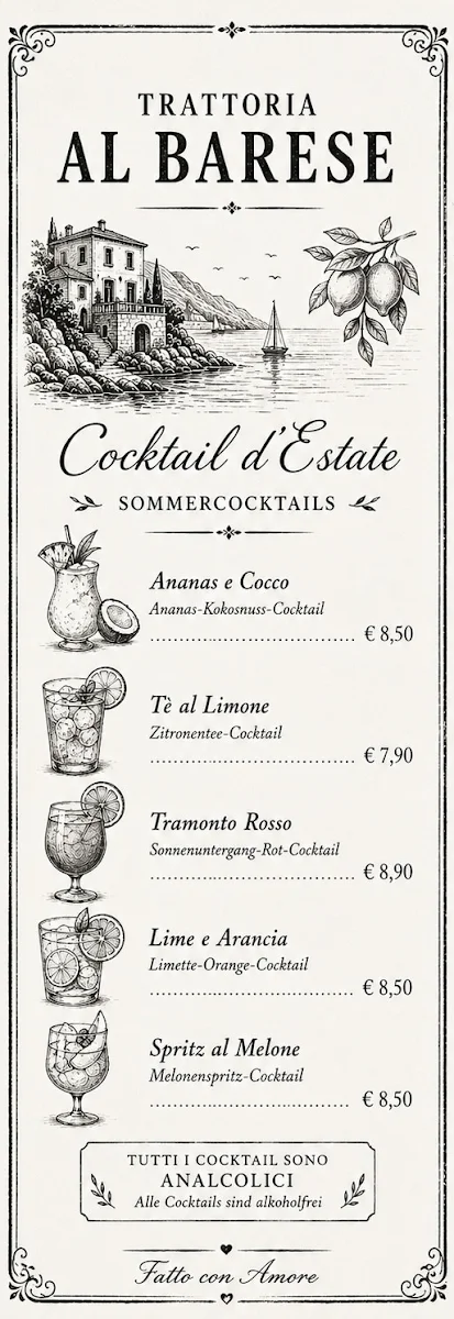 Speisekarte, Ristorante Al Barese