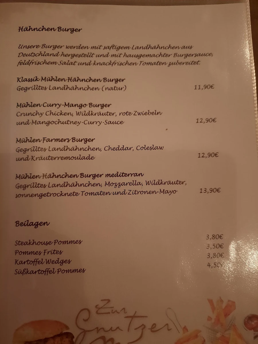 Speisekarte, Zur Gnutzer Mühle
