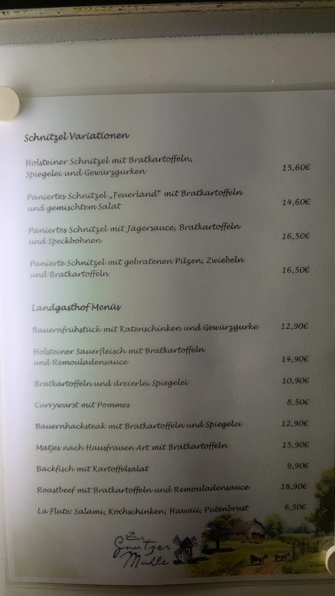 Speisekarte, Zur Gnutzer Mühle