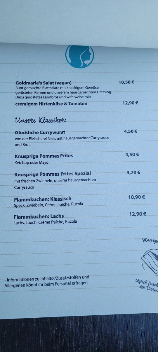 Speisekarte, Goldmarie am See