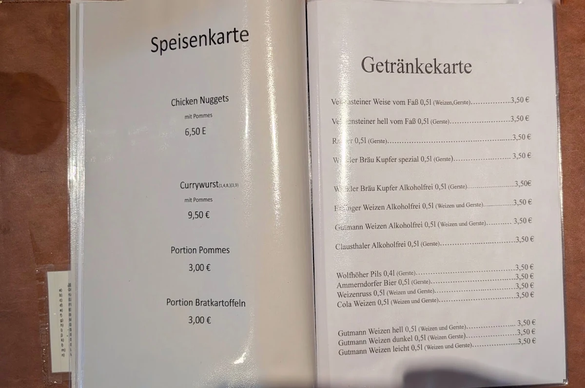Speisekarte, Gasthaus Anita und Siegfried Susser