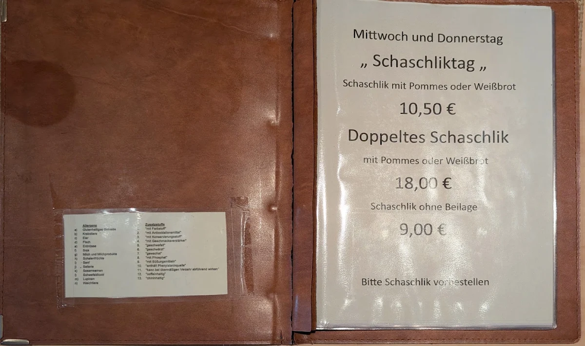 Speisekarte, Gasthaus Anita und Siegfried Susser