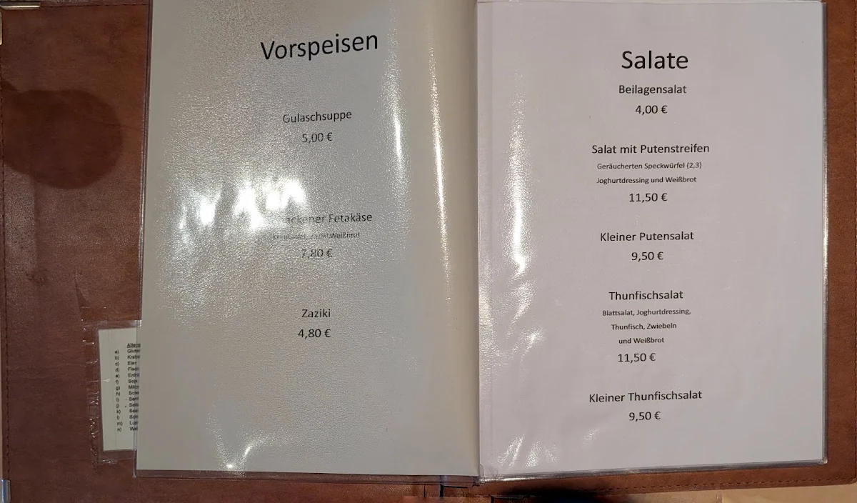 Speisekarte, Gasthaus Anita und Siegfried Susser