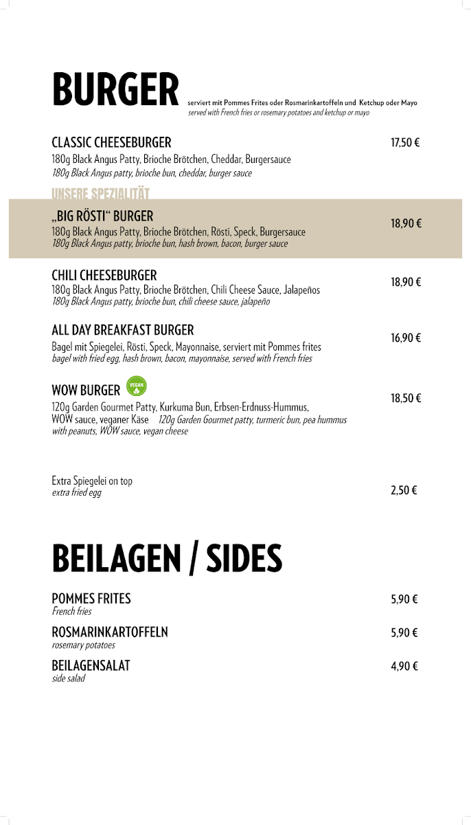 Speisekarte, Bistrot Restaurant