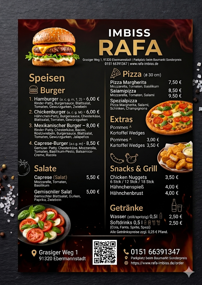 Speisekarte, Rahaela Rafa Imbiss Ebermannstadt