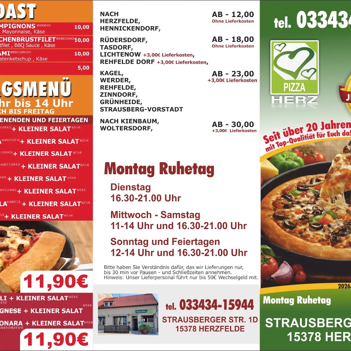 Speisekarte, Pizza Herz
