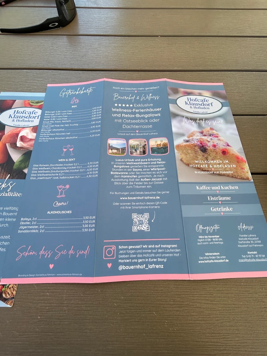 Speisekarte, Hofcafe Klausdorf