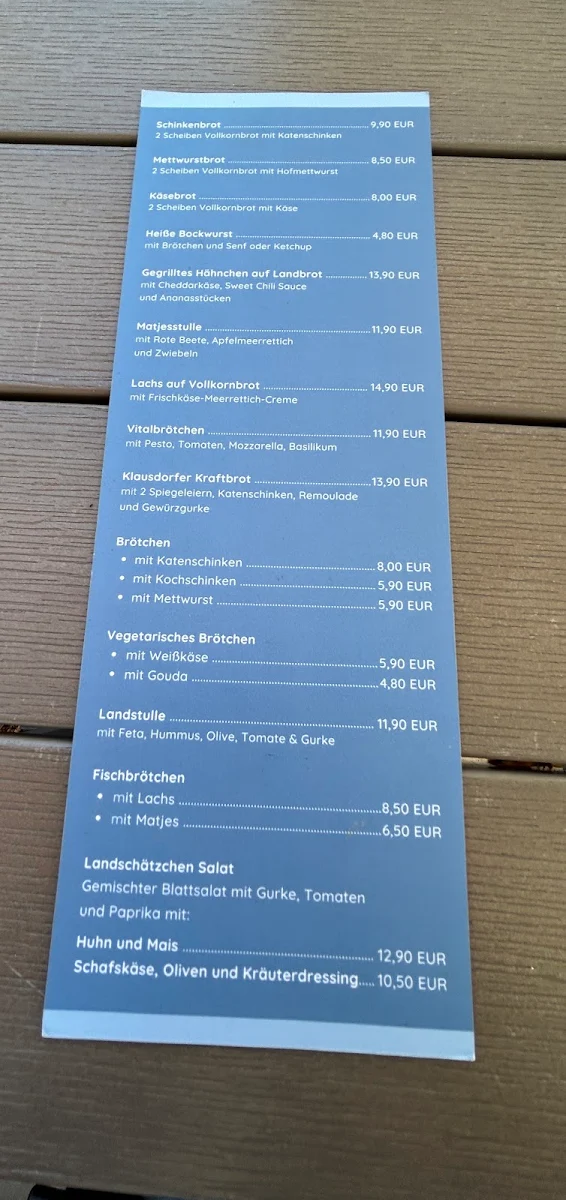 Speisekarte, Hofcafe Klausdorf