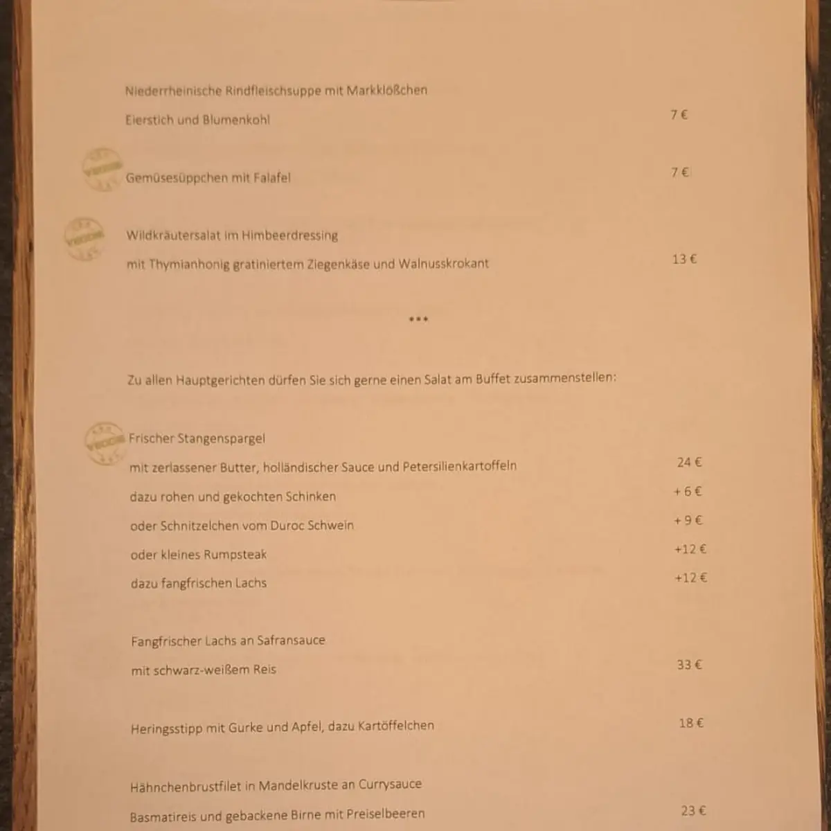 Speisekarte, Waldrestaurant Höfer