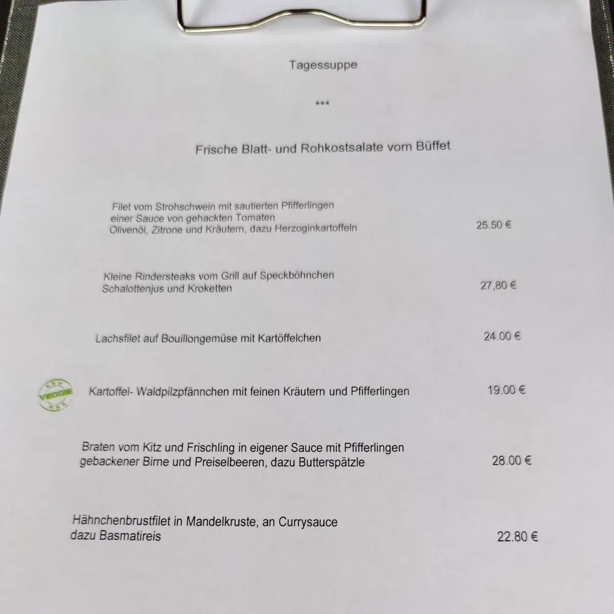 Speisekarte, Waldrestaurant Höfer