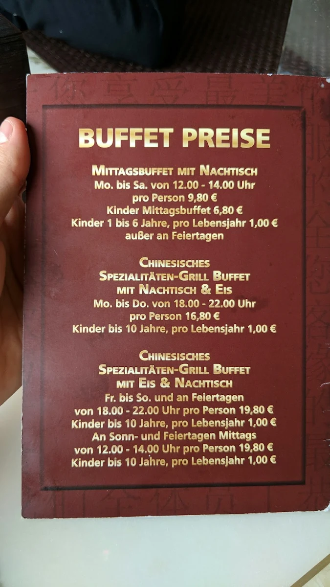 Speisekarte, Happy Garden Buffet World GmbH