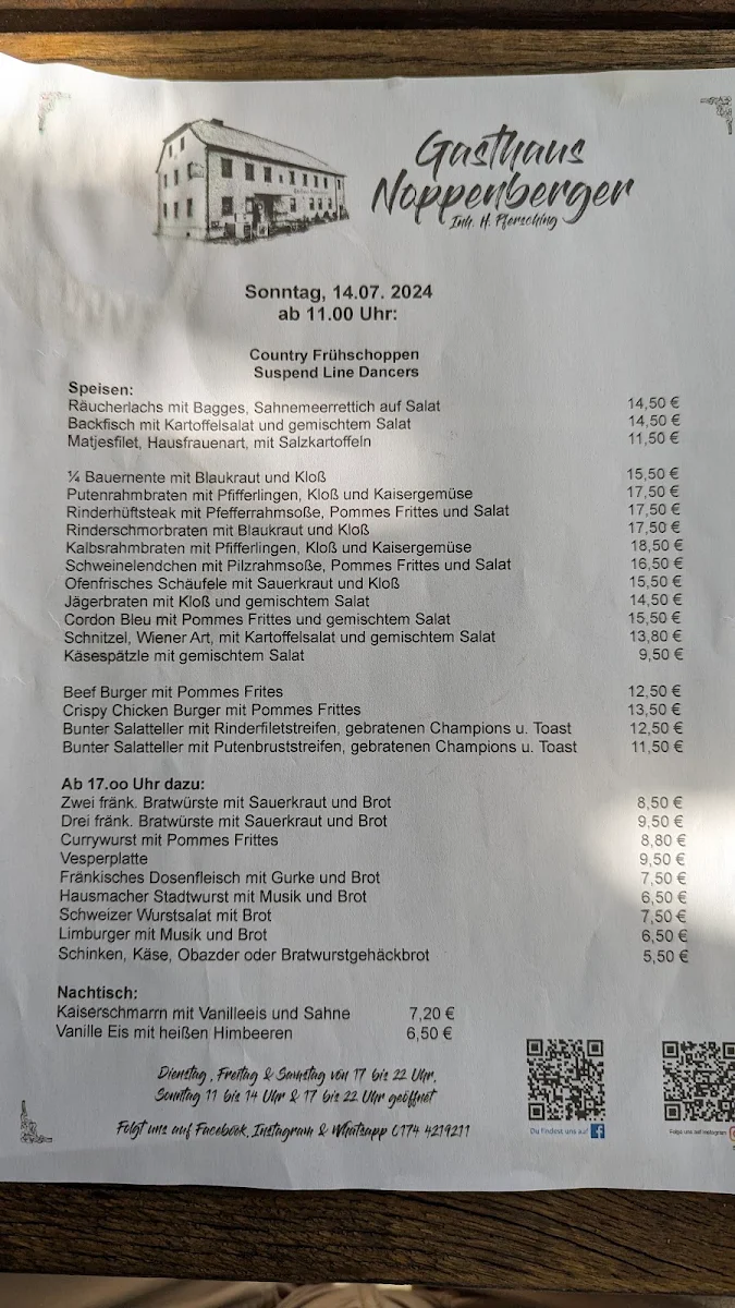 Speisekarte, Gasthaus Noppenberger Inh. H. Pfersching