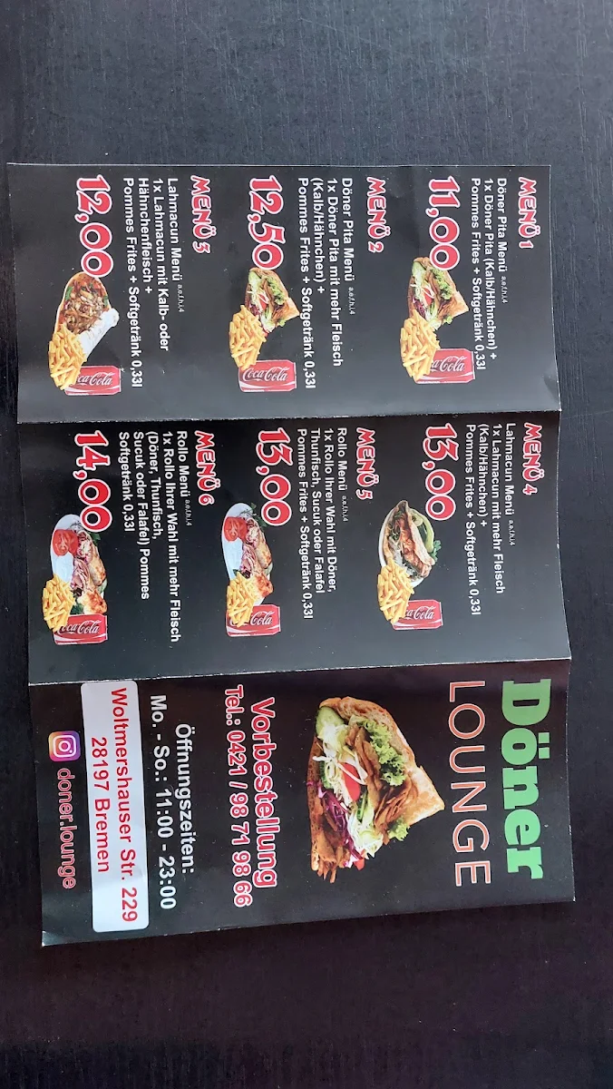 Speisekarte, Döner Lounge Woltmershausen