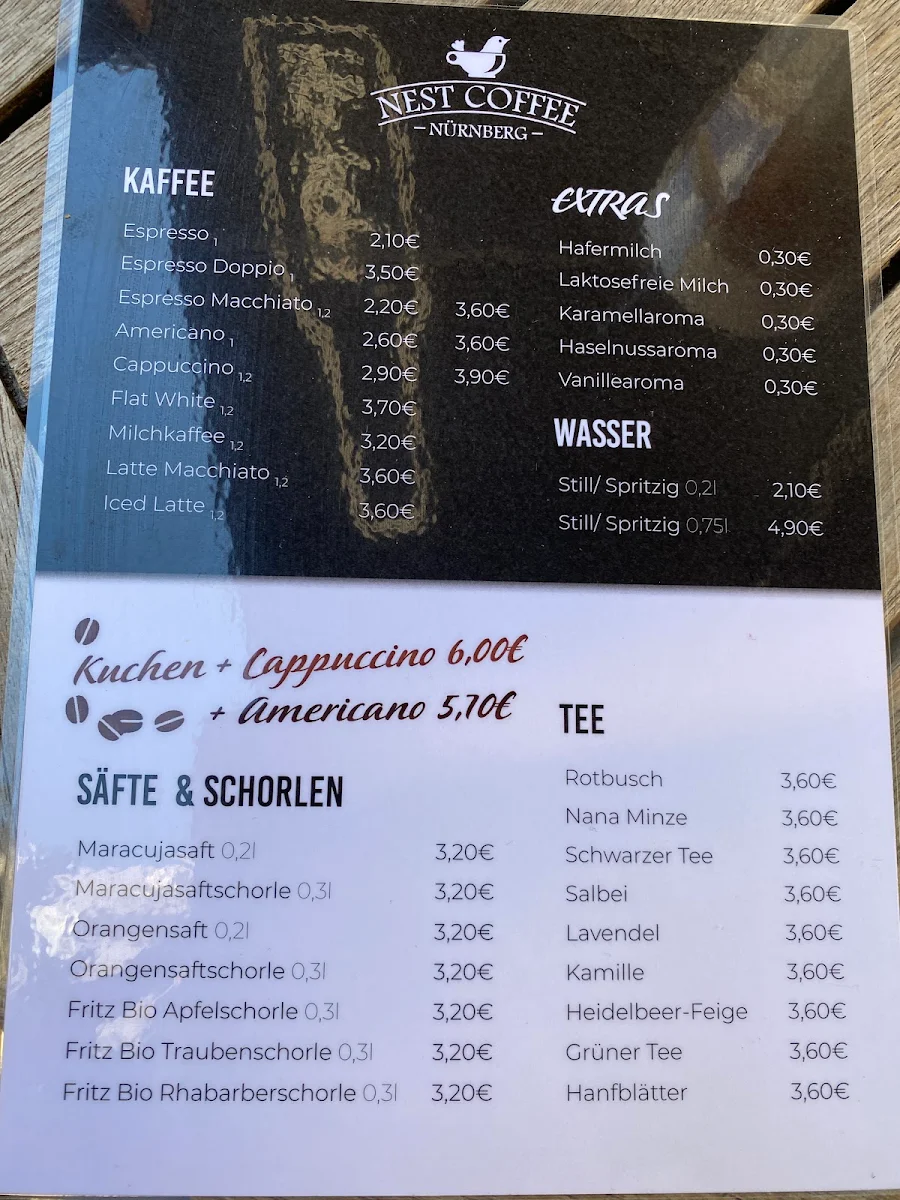 Speisekarte, NEST COFFEE