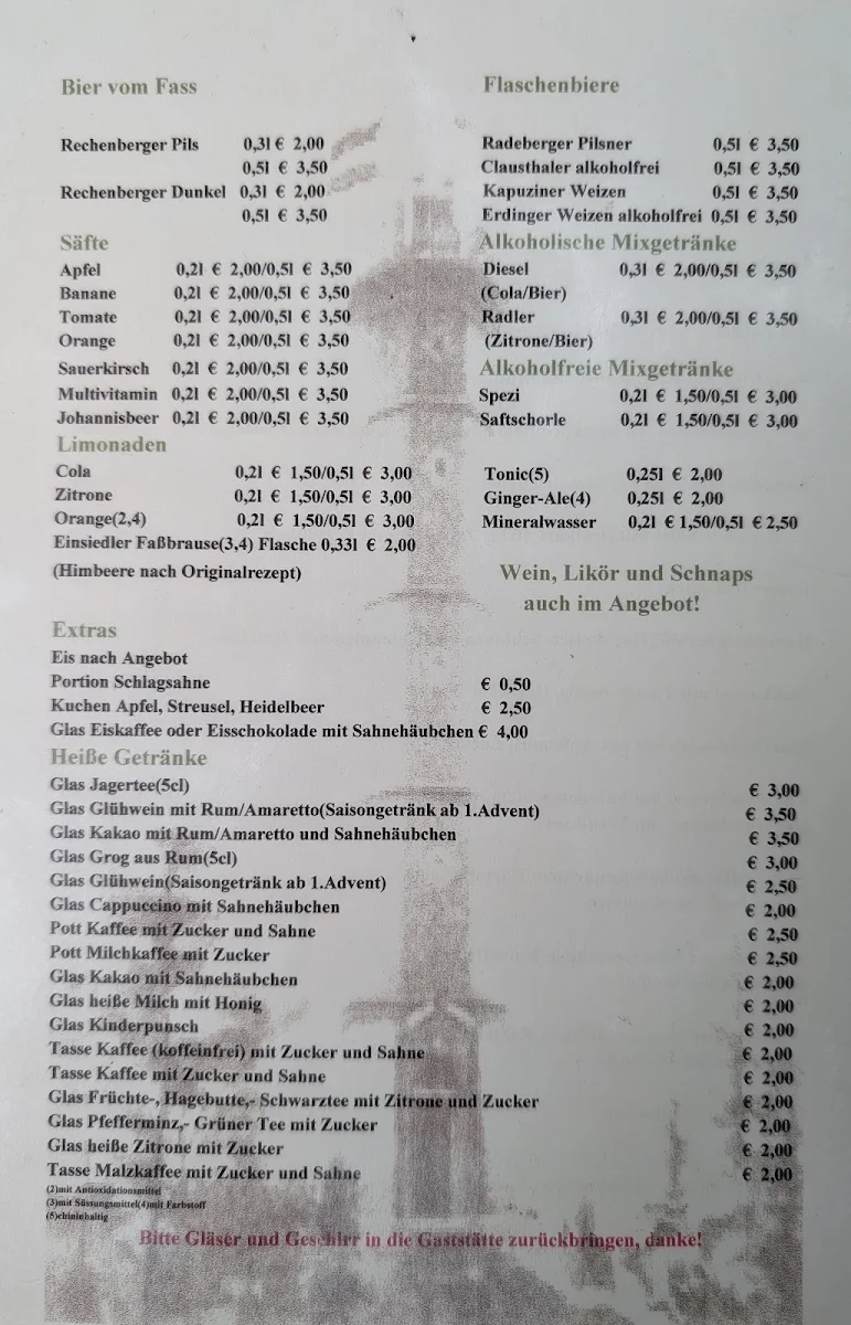Speisekarte, Bergbaude Geisingberg