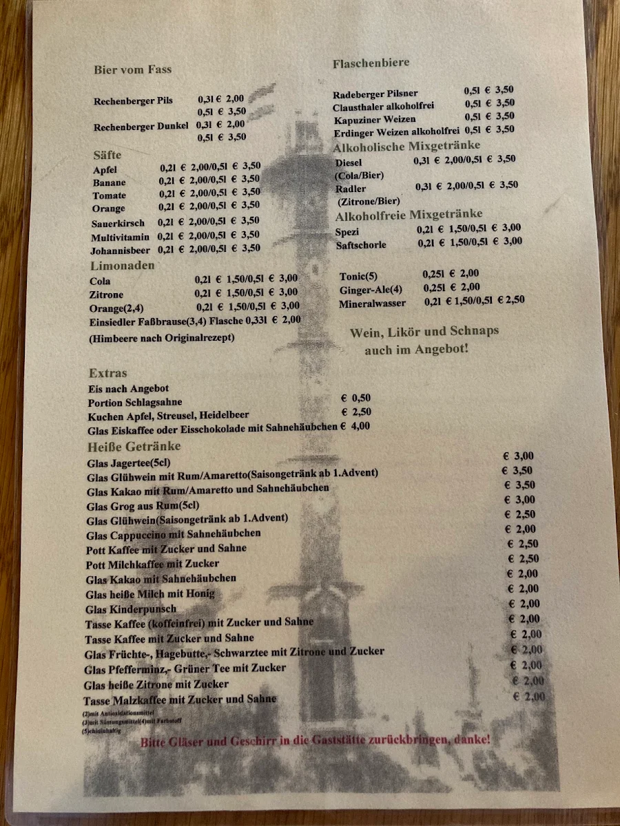 Speisekarte, Bergbaude Geisingberg
