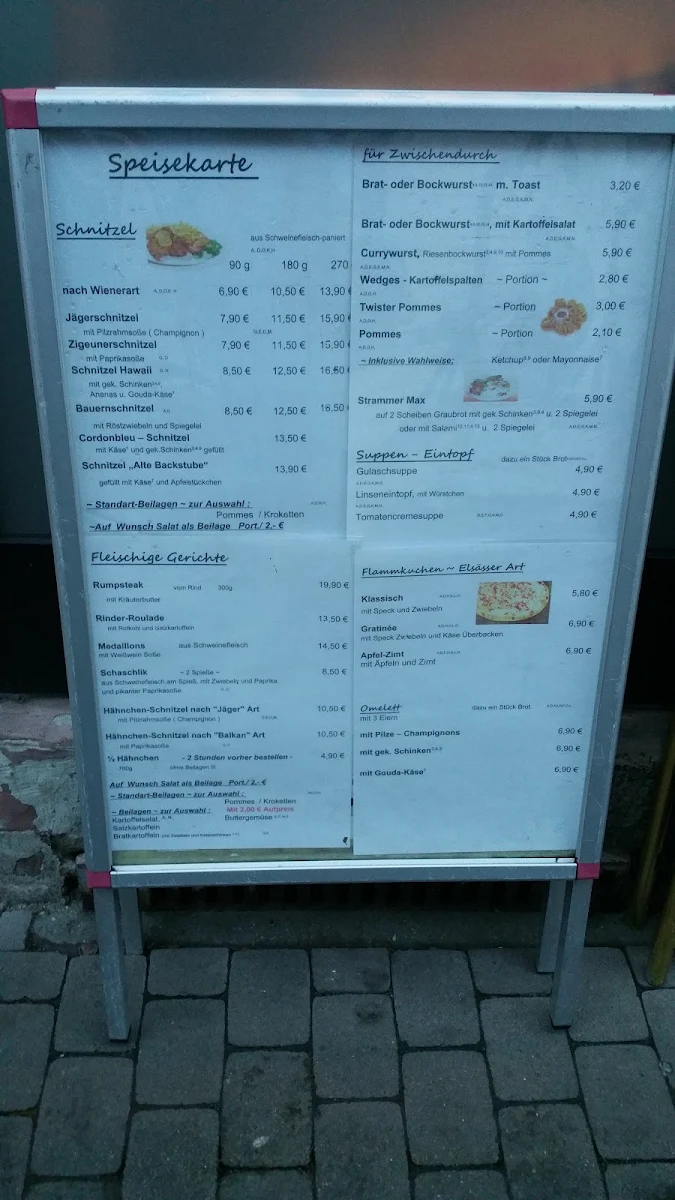 Speisekarte, Alte Backstube