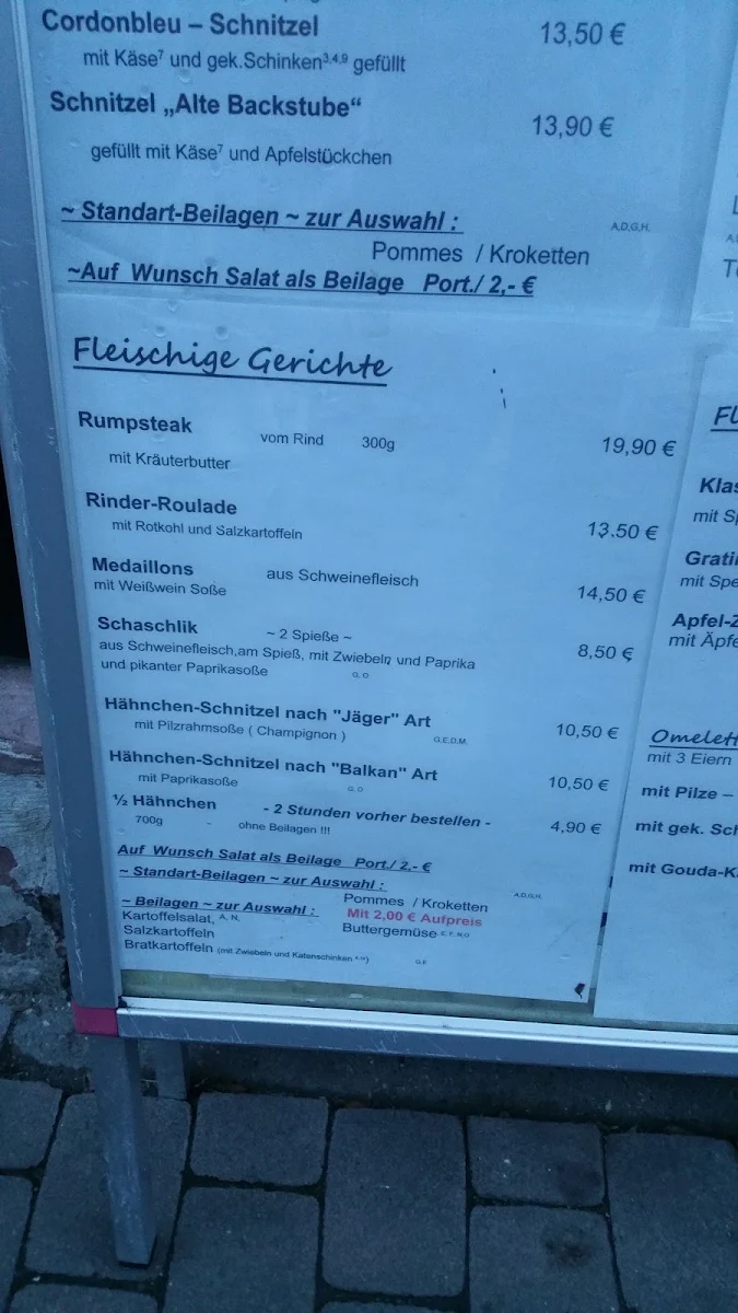 Speisekarte, Alte Backstube