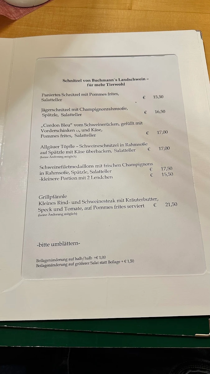 Speisekarte, Gasthaus Halde