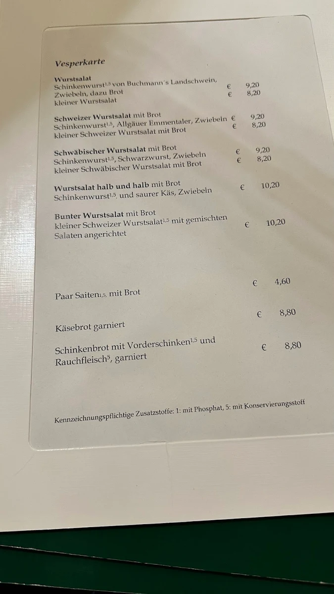 Speisekarte, Gasthaus Halde