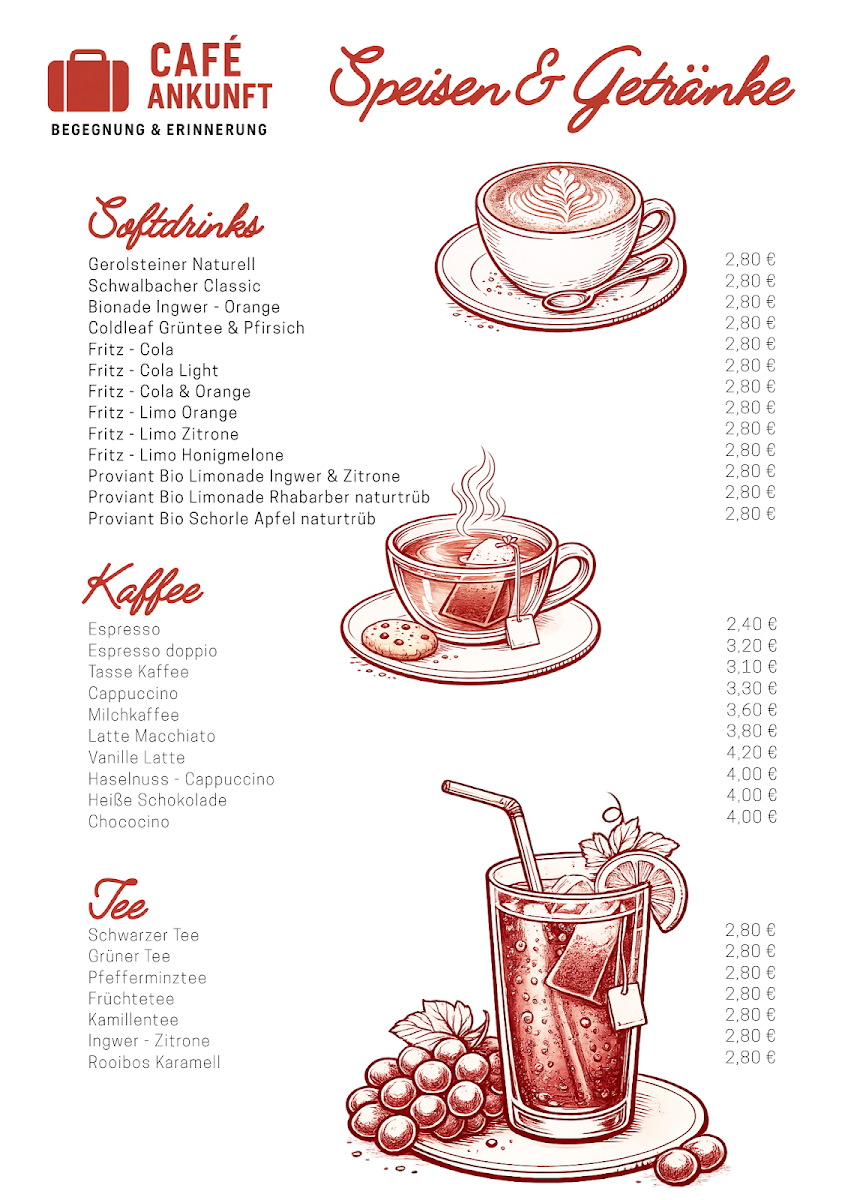 Speisekarte, Café Ankunft