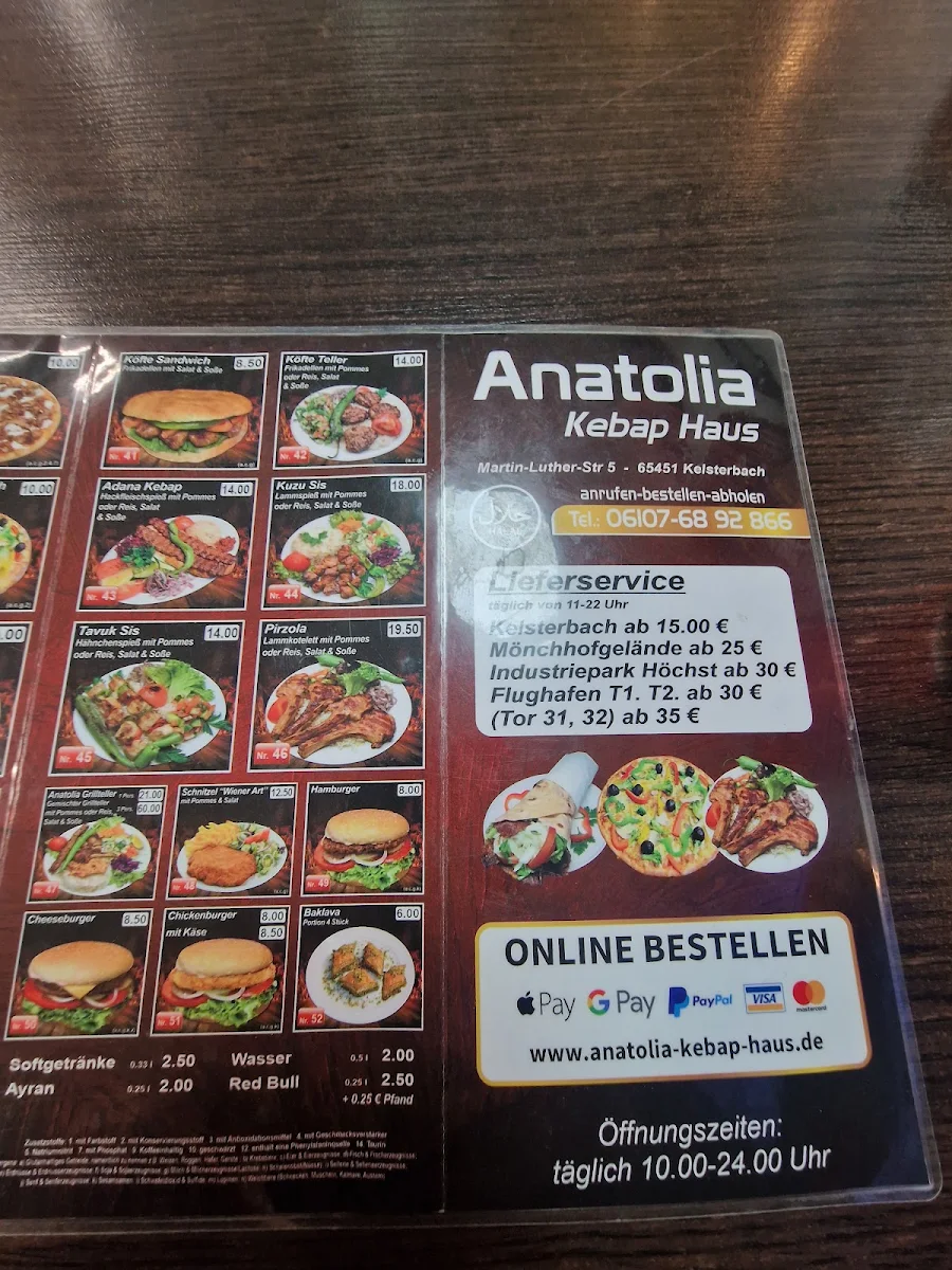 Speisekarte, Anatolia Pizza- und Kebap-Haus - Kelsterbach