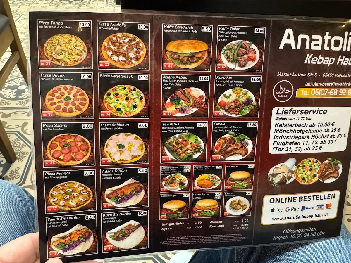 Speisekarte, Anatolia Pizza- und Kebap-Haus - Kelsterbach