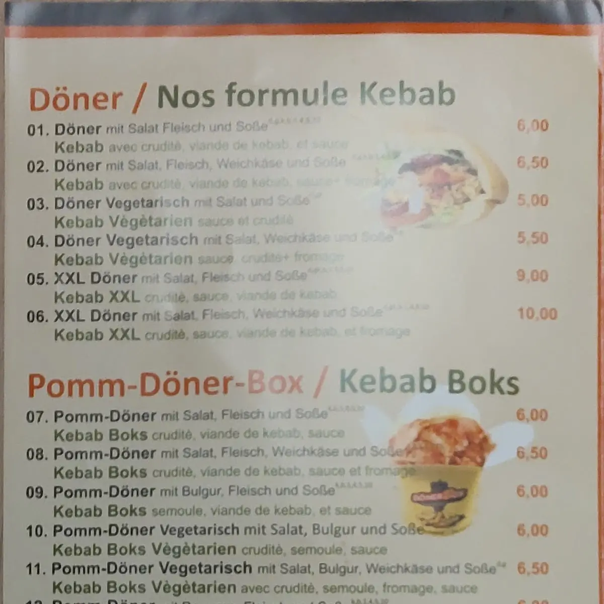 Speisekarte, Botan Kebap