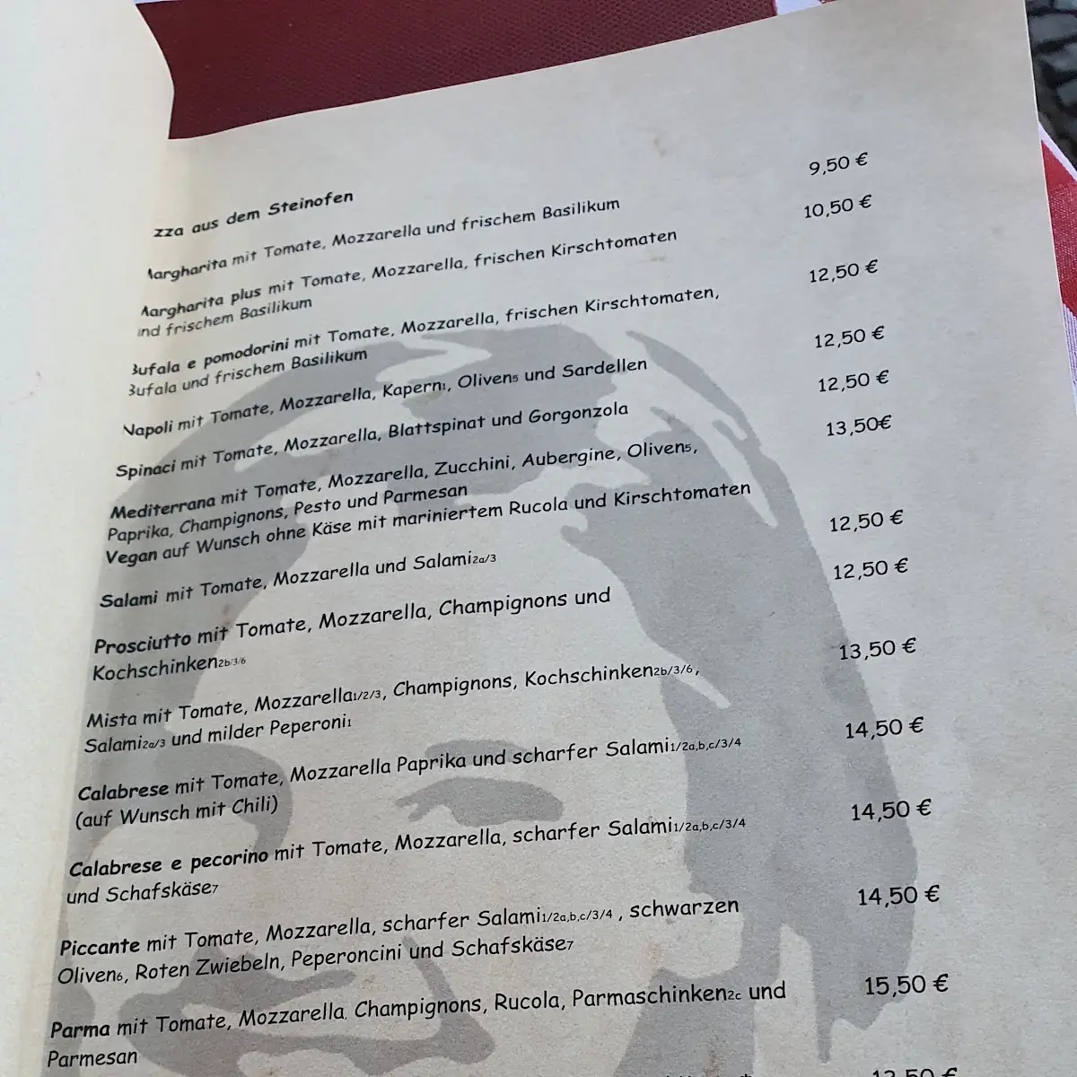 Speisekarte, Trattoria Zoe