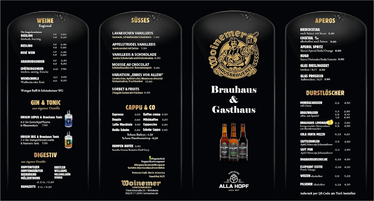 Speisekarte, Woinemer Hausbrauerei
