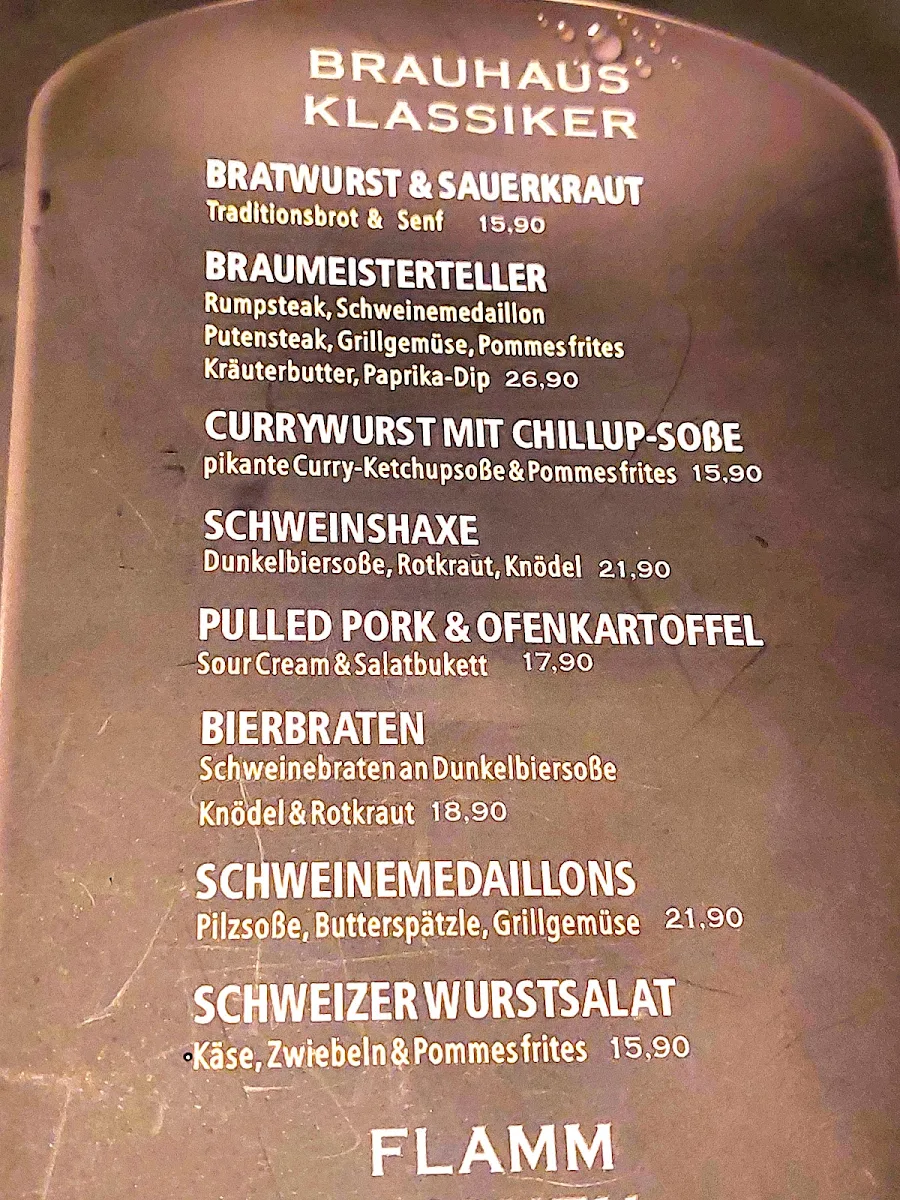 Speisekarte, Woinemer Hausbrauerei