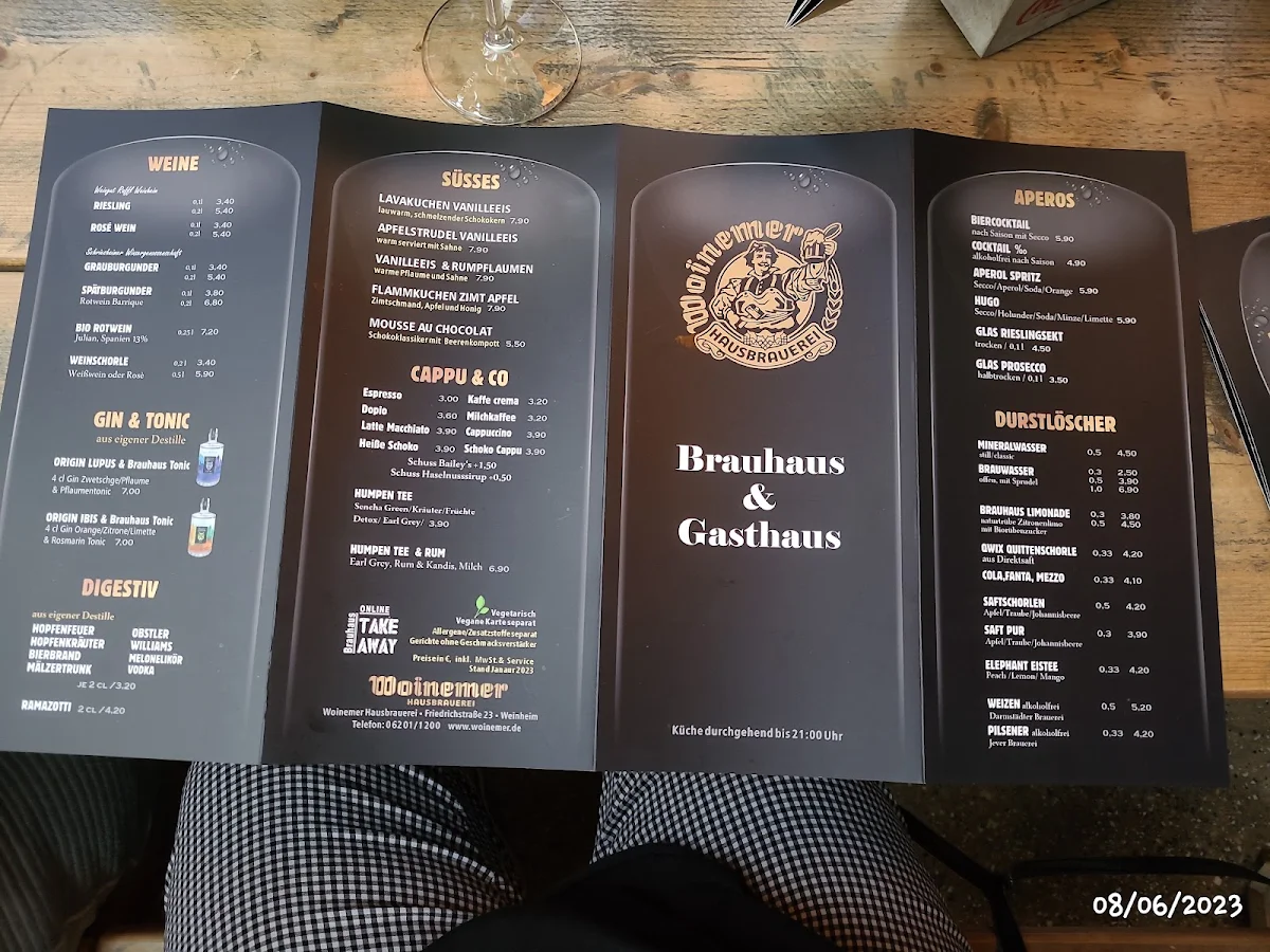 Speisekarte, Woinemer Hausbrauerei
