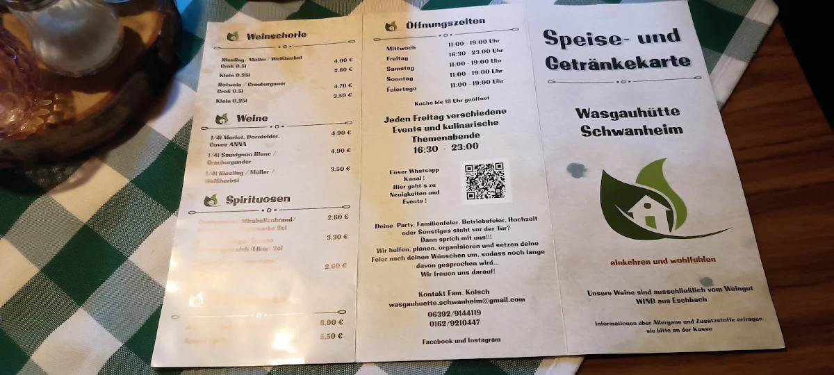 Speisekarte, Wasgauhütte Schwanheim