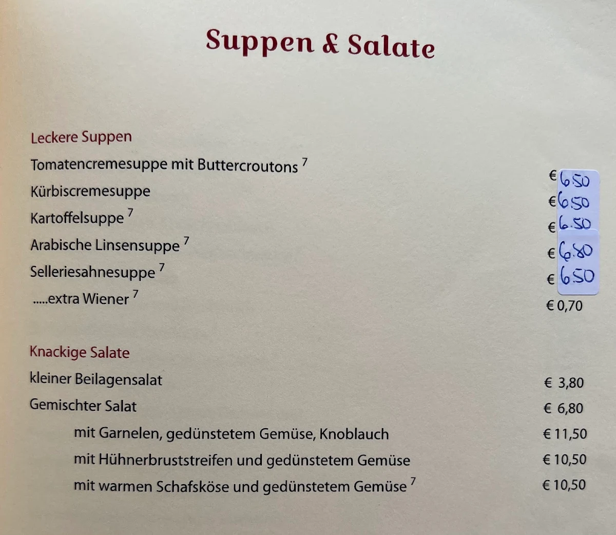 Speisekarte, Café am Josephsplatz