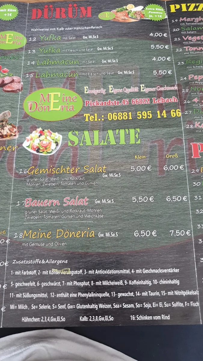 Speisekarte, Meine Döneria