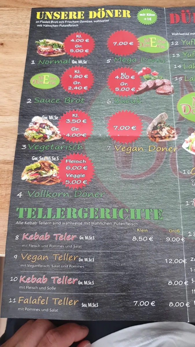 Speisekarte, Meine Döneria