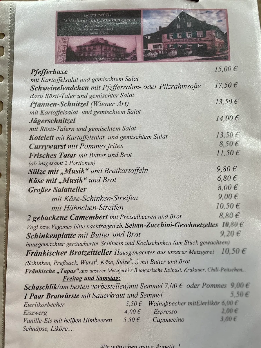 Speisekarte, GÖPPNERs Wirtshaus und Landmetzgerei