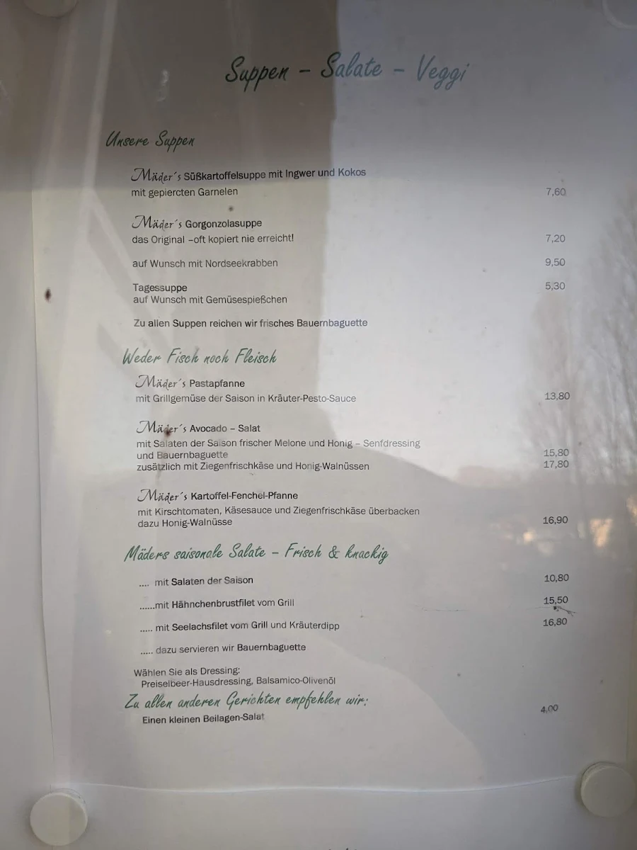 Speisekarte, Mäder's Restauration