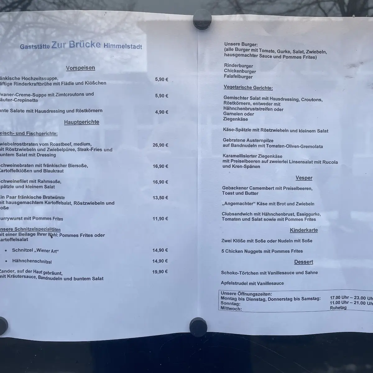 Speisekarte, Gaststätte "Zur Brücke" Himmelstadt