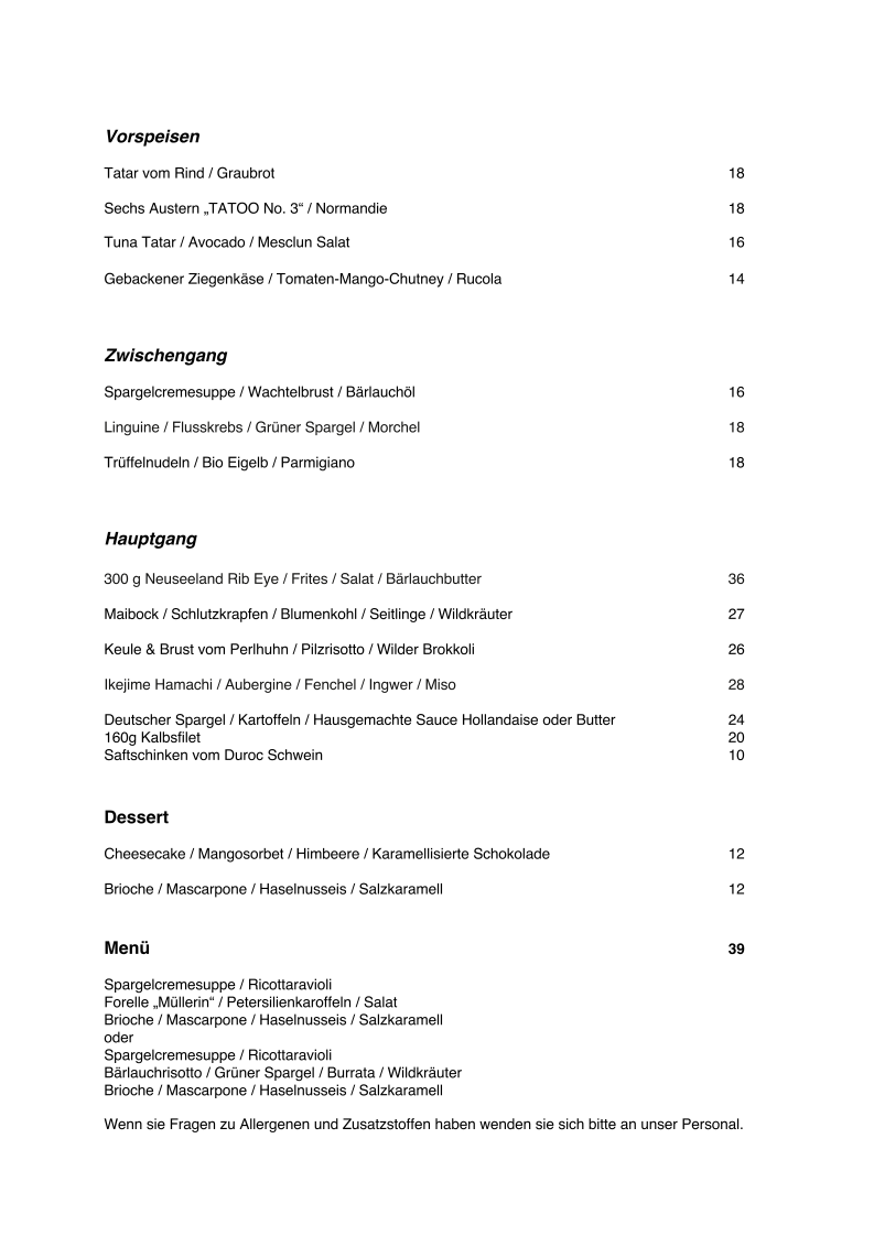Speisekarte, vadder